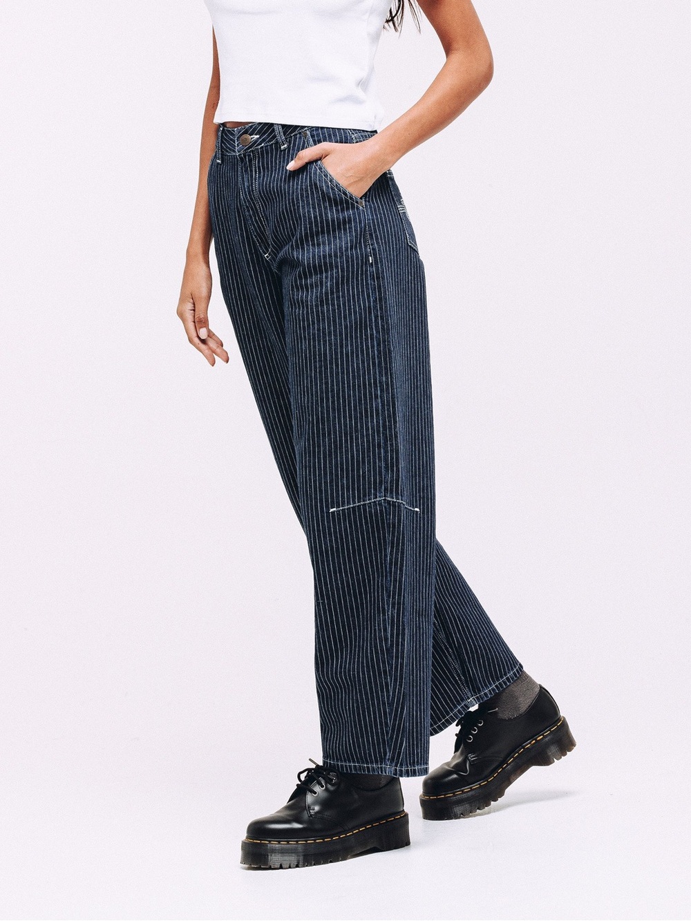 P&Co Striped Dark Blue Women's Jeans with Embroidered Back Pockets - Picture 3 of 7